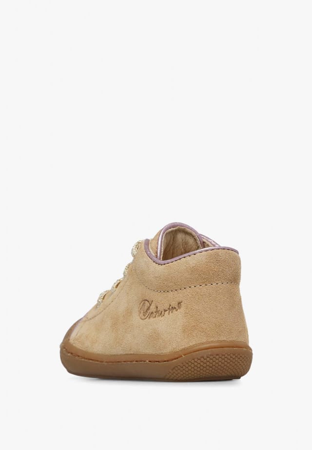 NATURINO SOSSILauflernschuhe aus Veloursleder mit Metallic-Details, Beige-Platin