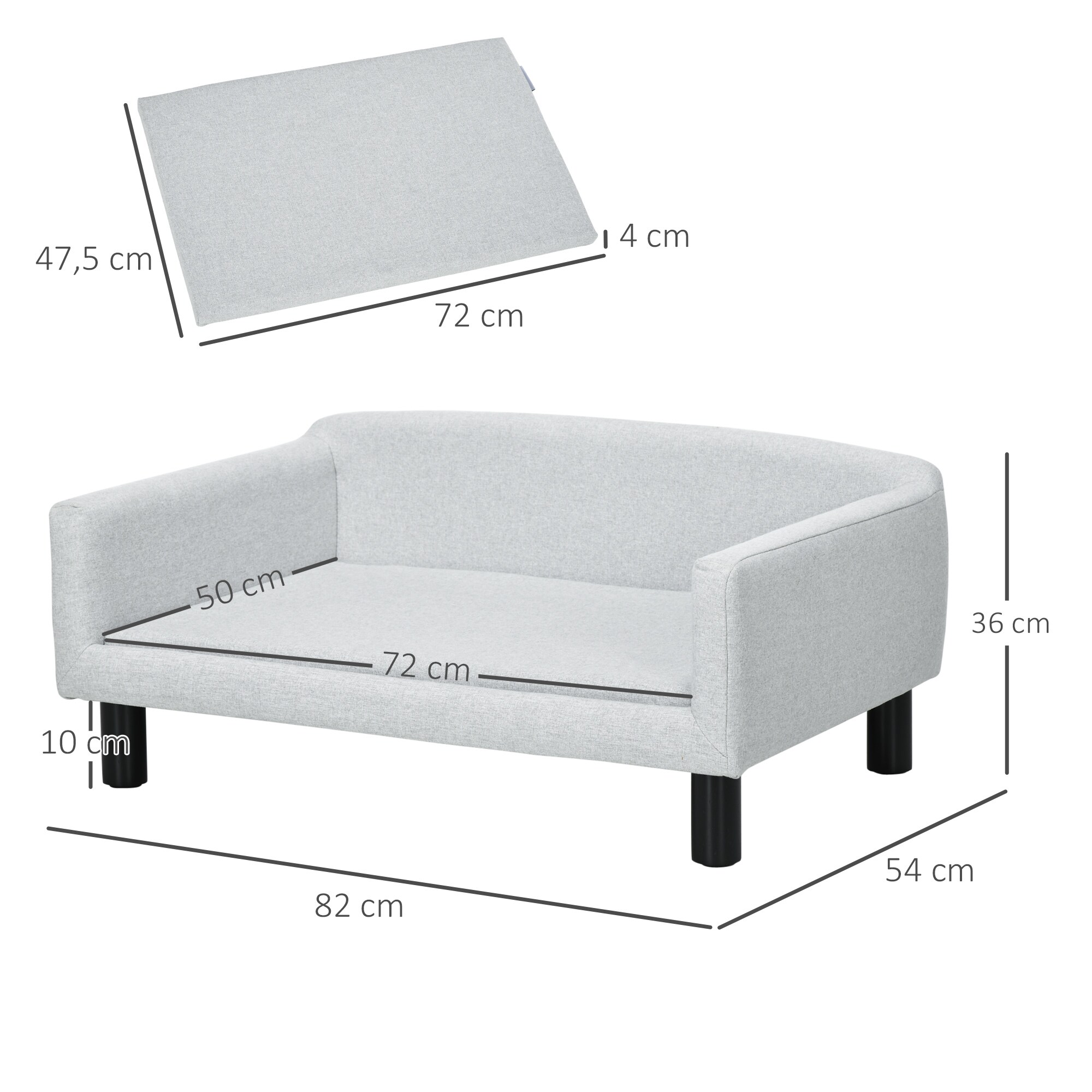 PawHut Hundesofa mit kuschligem Stoffbezug hellgrau 82 x 54 x 36 cm (BxTxH)