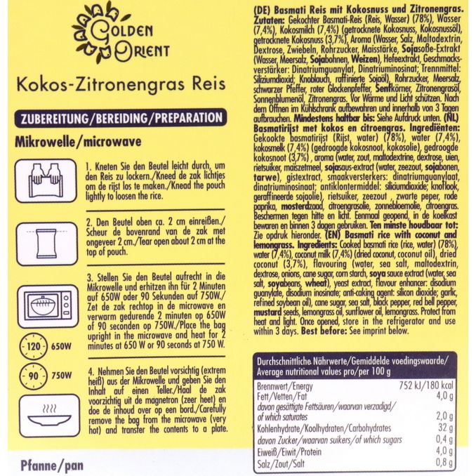 Kokos Zitronengras Reis, 250g von Golden Orient