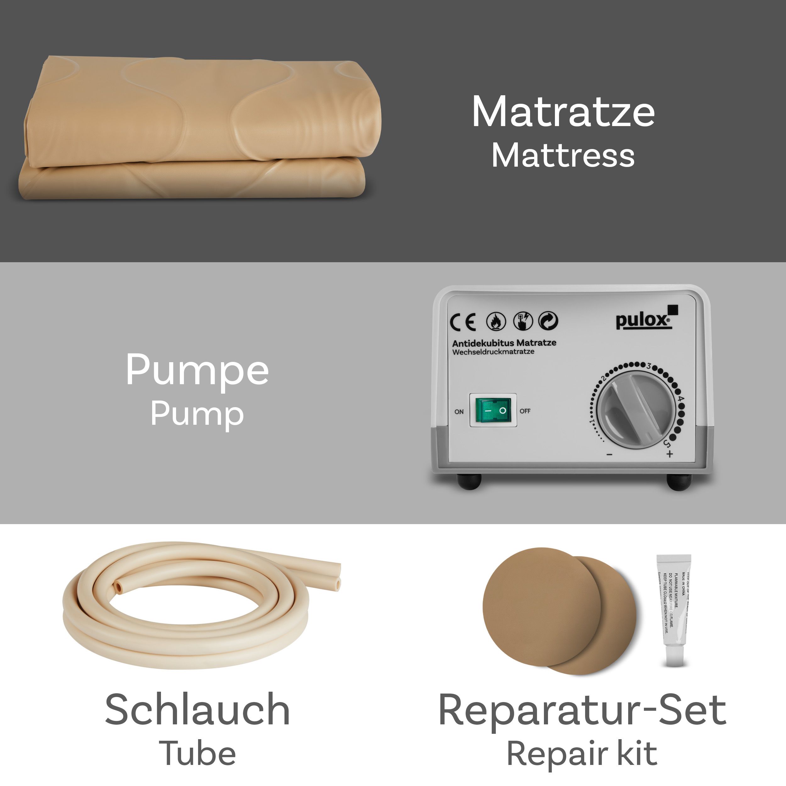 Pulox ADM-130 - Antidekubitusmatratze mit Pumpe - Wechseldruckauflage - bis 130 kg - Beige