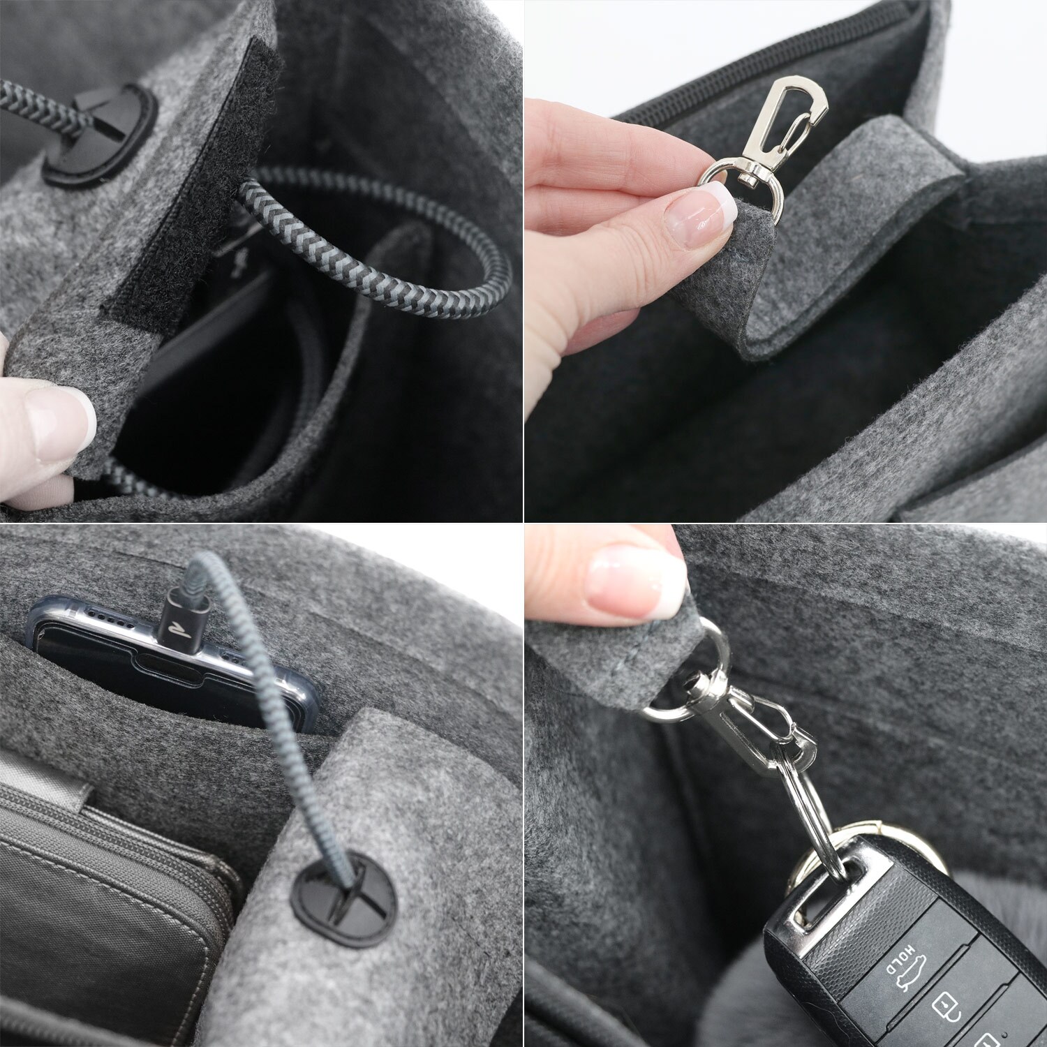Handtaschen Organizer 27x10x16cm M Filz Tasche Innentasche Taschen Einsatz Grau