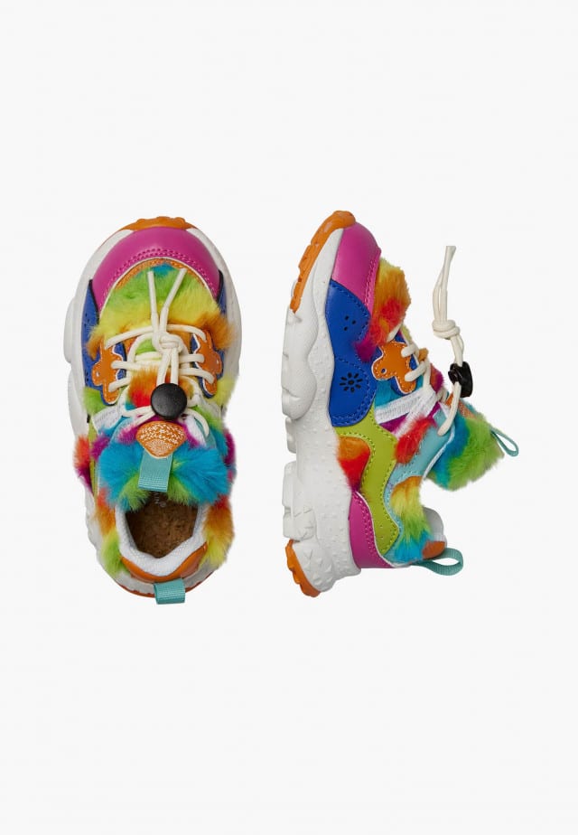 YAMANO 3 JUNIOR.Sneakers aus Kunstleder und Synthetik, Fuchsia-Himmelblau