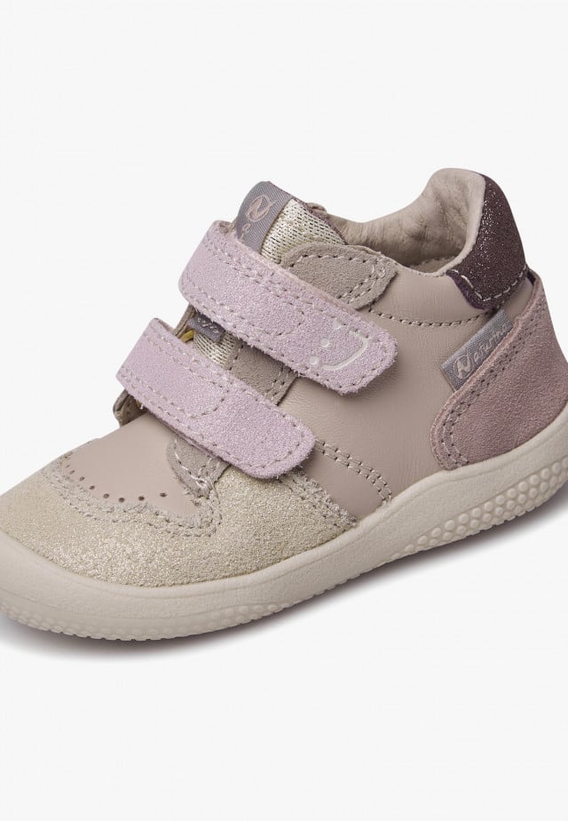 NATURINO FINAY VL.Lauflernschuhe aus Leder und Veloursleder mit Glitzer, Puderrosa