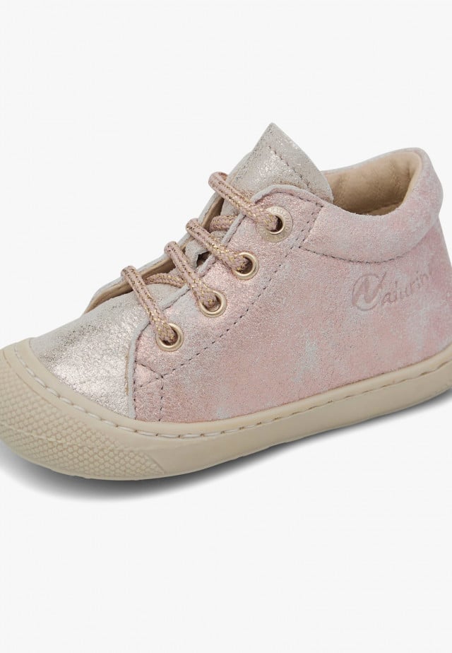 NATURINO COCOONLauflernschuhe aus laminiertem Leder und Veloursleder, Platin-Puderrosa