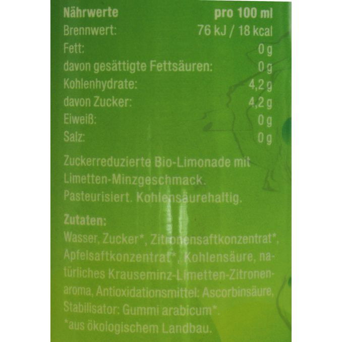 BIO Leichte Limo Limette Minze, 18er Pack (EINWEG) zzgl. Pfand, 18x0,5L von Limissimo