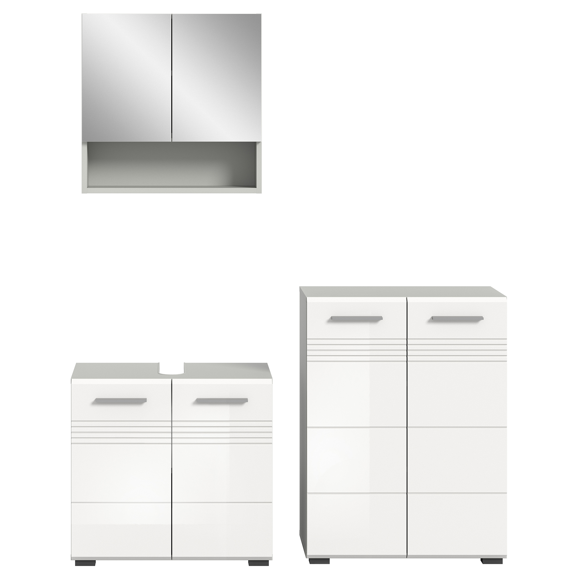 3-teiliges Badmöbel-Set COPA - weiß Hochglanz - hellgrau - 135 cm