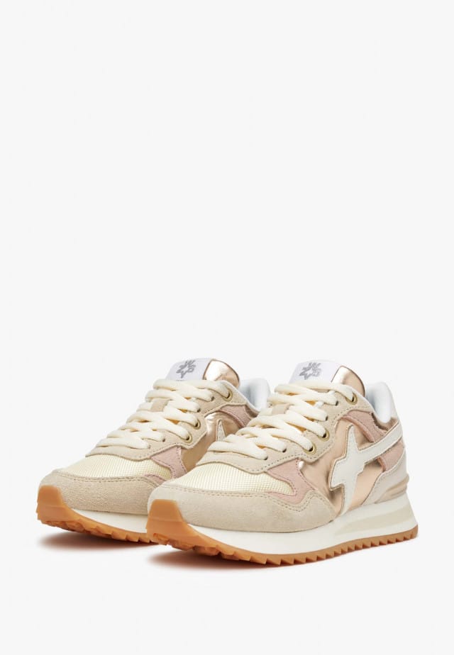 YAK-J.Sneaker aus Veloursleder und technischem Gewebe, Beige-Rosa