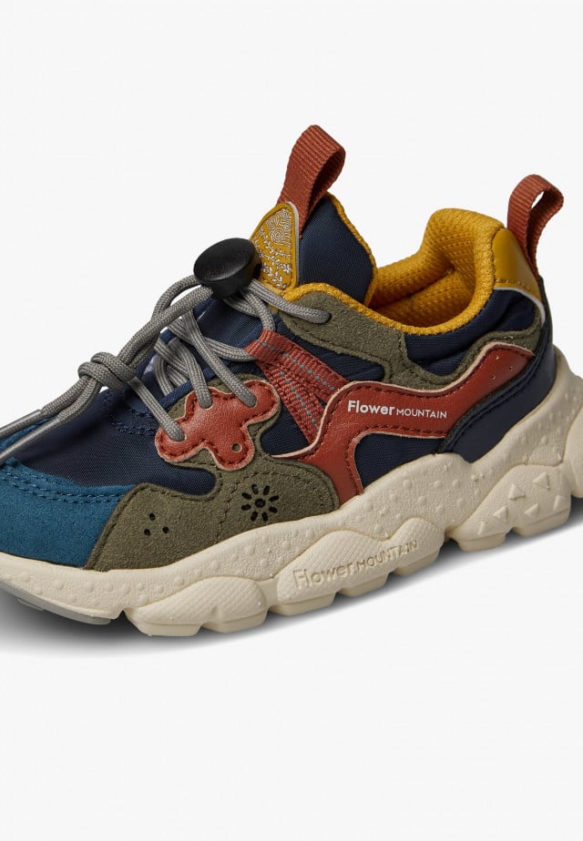 YAMANO 3 JUNIOR.Sneakers aus Kunstleder und technischem Gewebe, Marineblau-Rot