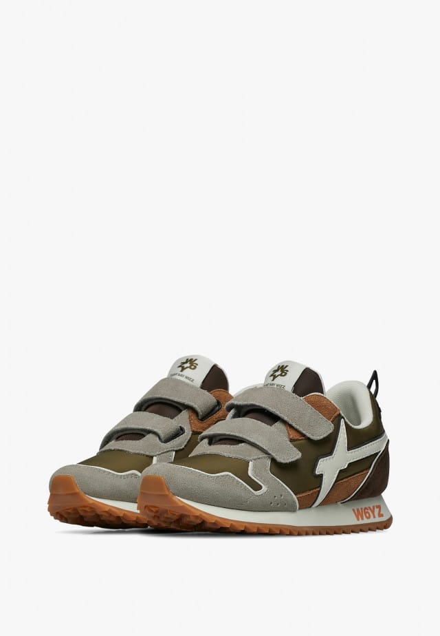 JET VL-J.Sneakers aus technischem Gewebe und Veloursleder, Taupe-Militärgrün