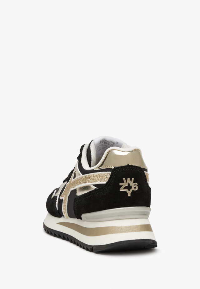 YAK-J.Sneakers aus technischem Gewebe, Leder und Veloursleder, Schwarz-Platin
