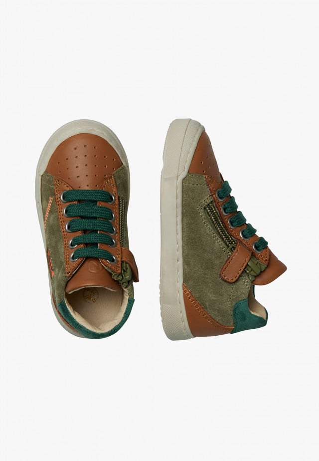 NATURINO FALUK HIGH ZIPSneakers aus Leder und Veloursleder, Militärgrün-Braun