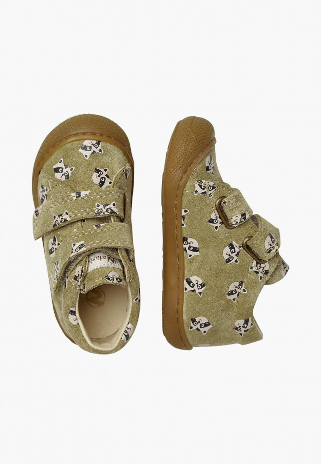 NATURINO COCOON VLLauflernschuhe aus Veloursleder mit Waschbär-Print, Taupe
