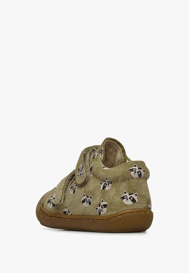 NATURINO COCOON VLLauflernschuhe aus Veloursleder mit Waschbär-Print, Taupe