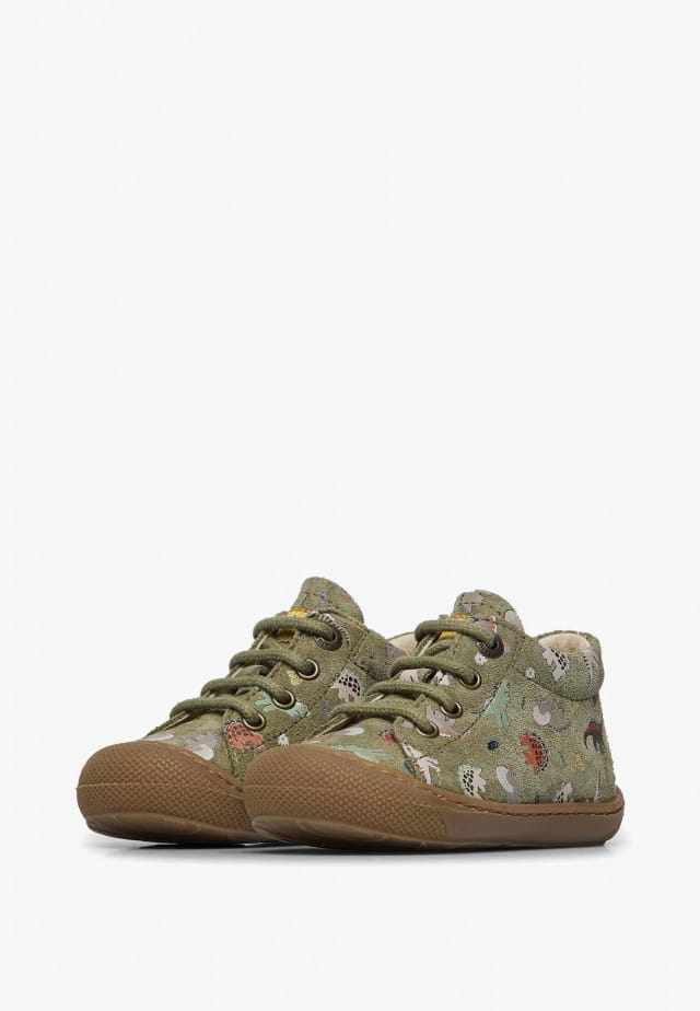 NATURINO COCOONLauflernschuhe aus Veloursleder mit Dinosaurier-Print, Militärgrün