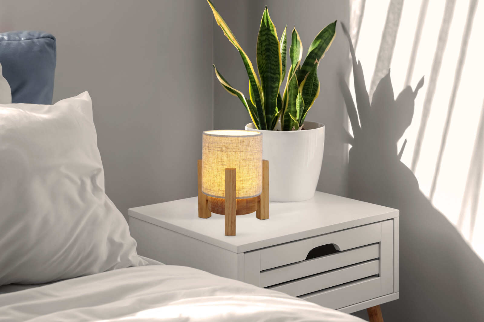 LED-Akkutischleuchte MADITA - natur - dimmbar - 19 cm Höhe