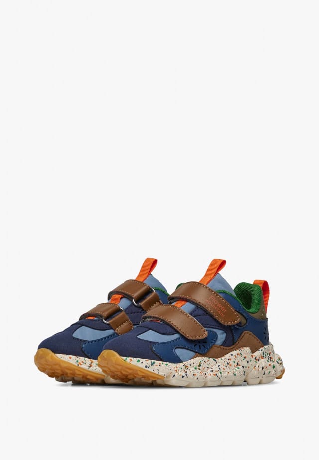 SABURO JUNIOR VL.Sneakers aus Kunstleder und technischem Gewebe, Marineblau-Braun