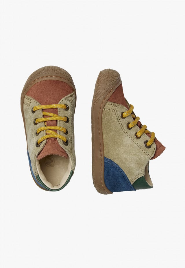 NATURINO ROMYLauflernschuhe aus Leder und Veloursleder, Grau-Indigo