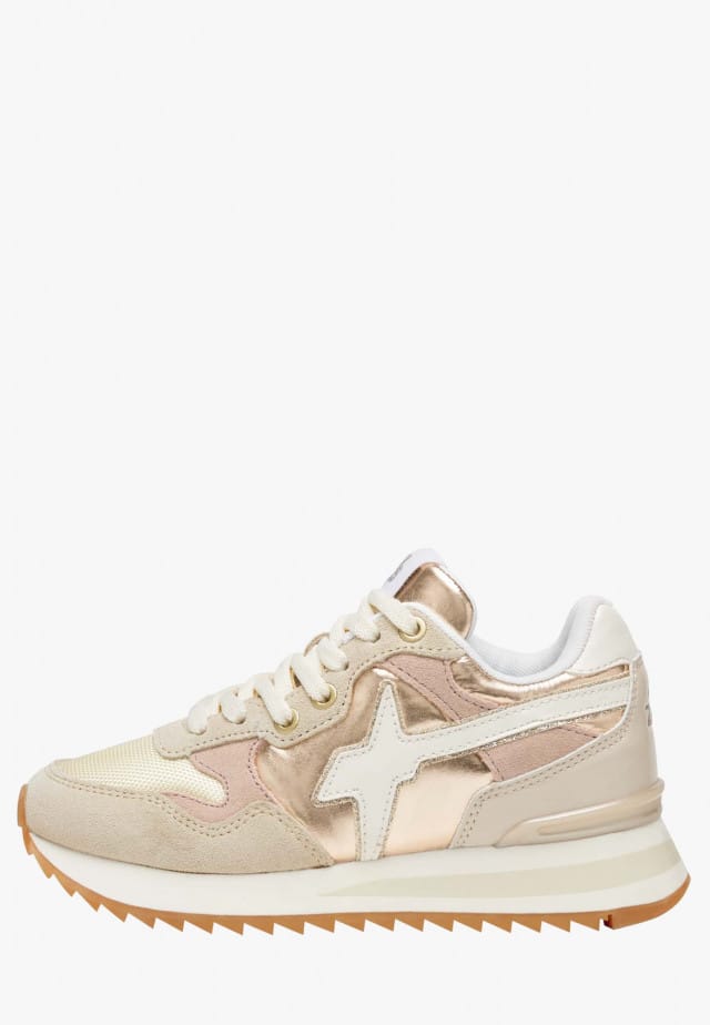 YAK-J.Sneaker aus Veloursleder und technischem Gewebe, Beige-Rosa