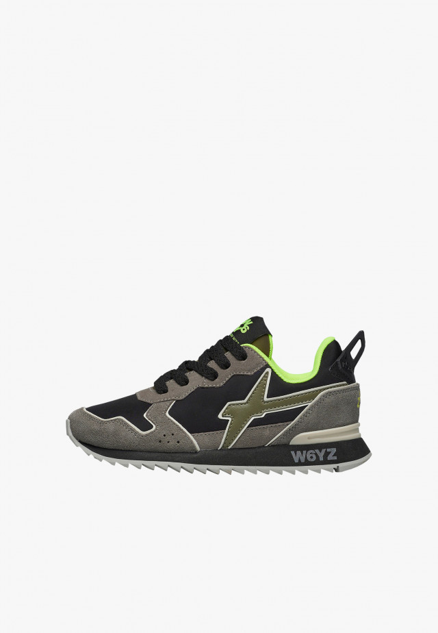 JET-J.Sneakers aus technischem Gewebe und Veloursleder, Anthrazit-Schwarz