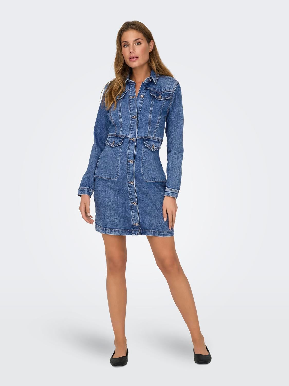 ONLAUGUSTA Kurzes Kleid Medium Blue Denim