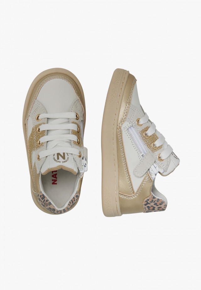 NATURINO PICHO ZIP.Sneakers aus Leder un technischem Gewebe, Weiß-Platin