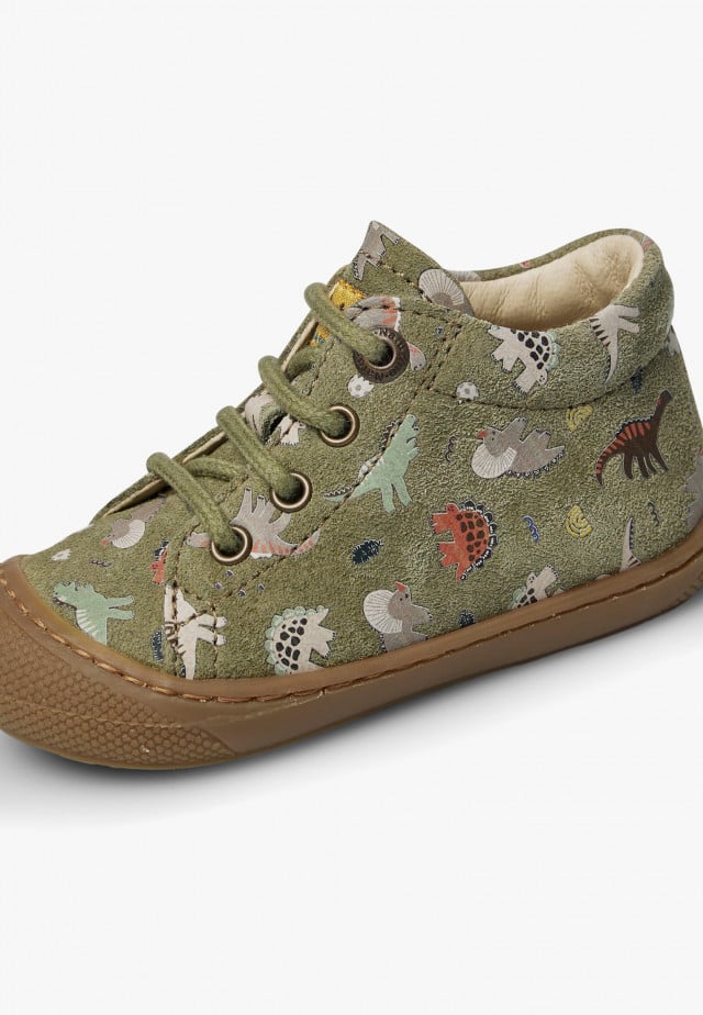 NATURINO COCOONLauflernschuhe aus Veloursleder mit Dinosaurier-Print, Militärgrün