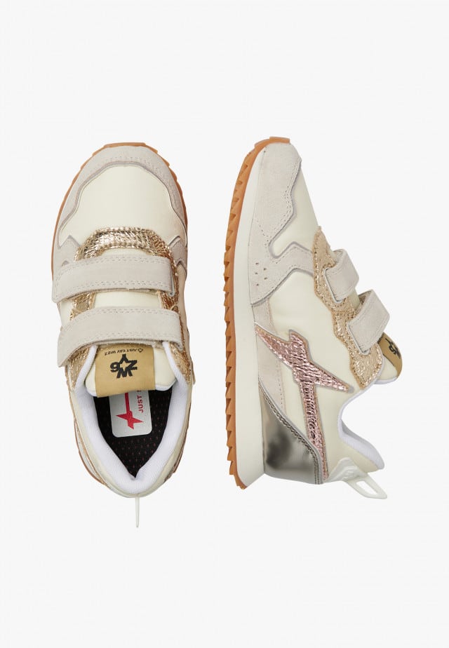 JET VL-J.Sneakers aus technischem Gewebe und Veloursleder, Beige-Rosa