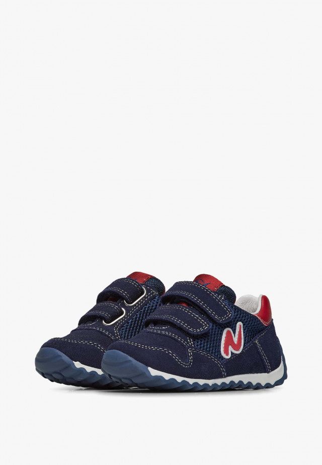 NATURINO SAMMY 2 VL.Sneakers aus Veloursleder und Gewebe, Marineblau-Rot