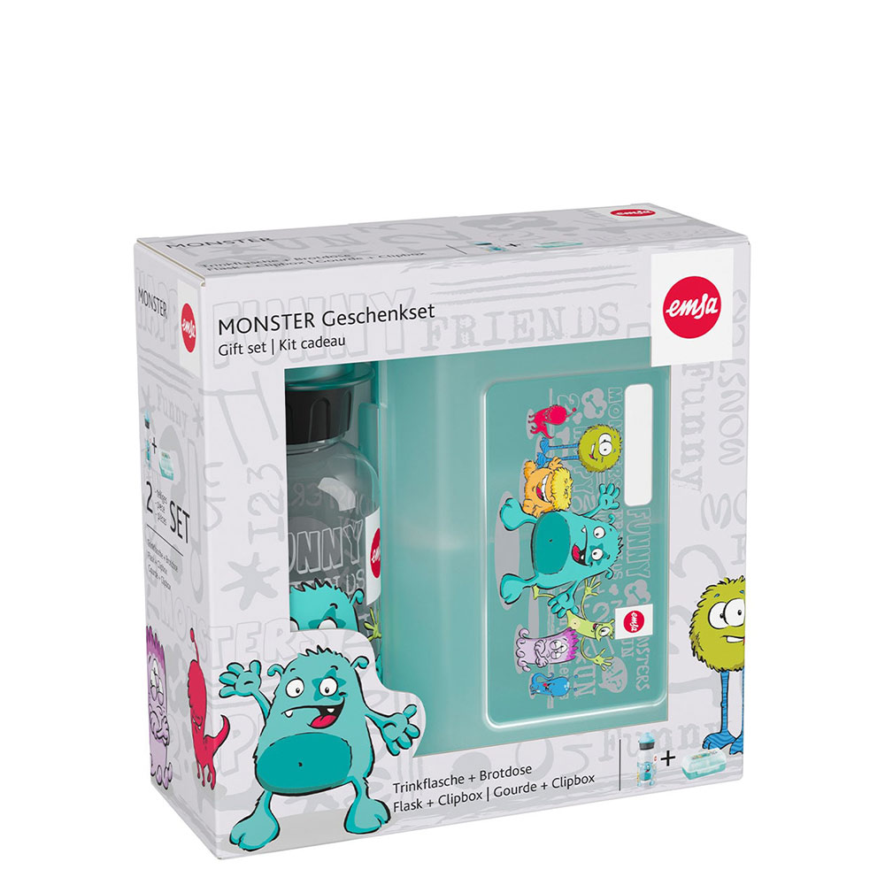Geschenkset Brotdose/Trinkflasche Motiv Monster