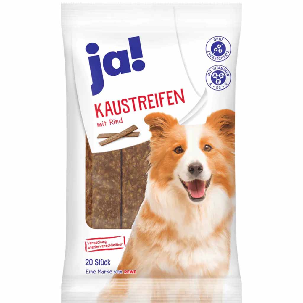 ja! Hundefutter Kaustreifen mit Rind 20er 200g MHD:11.10.26
