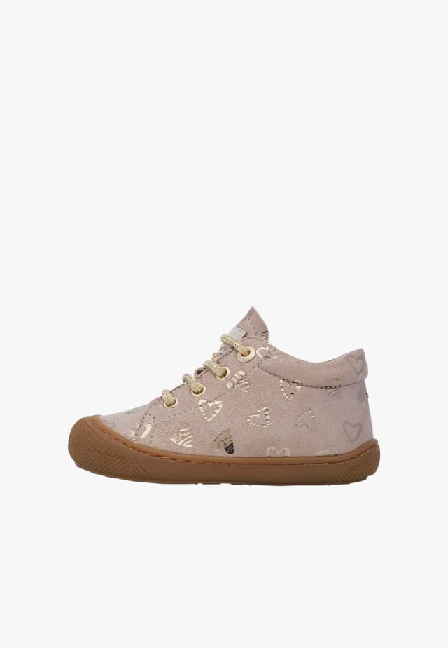 NATURINO COCOONLauflernschuhe aus Veloursleder mit Glitzerherzen, Taupe