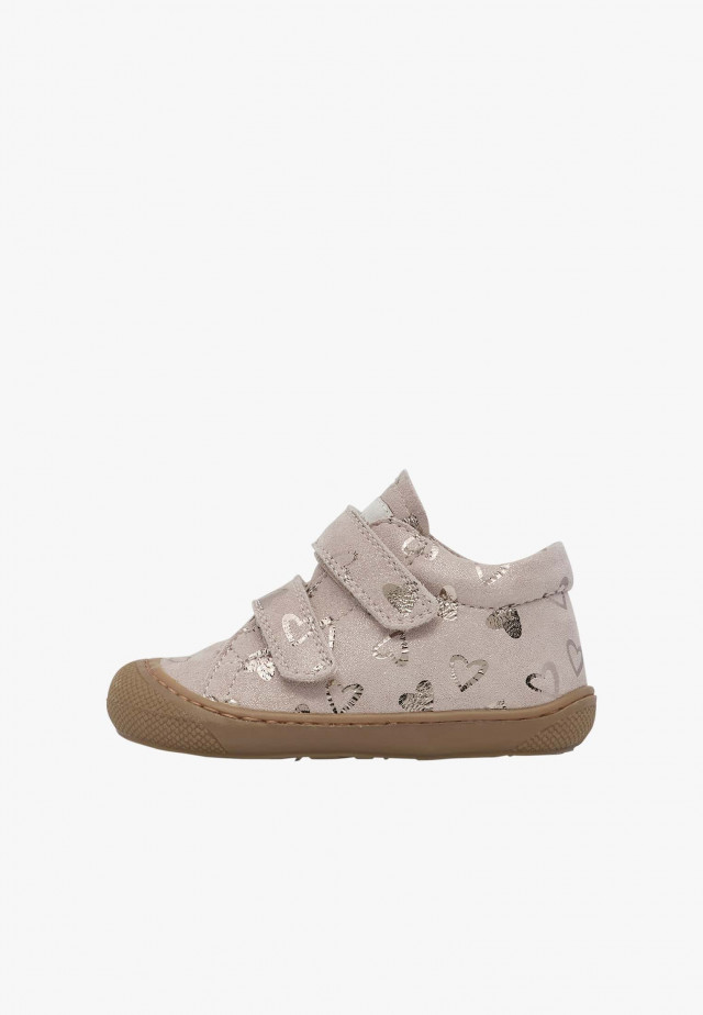 NATURINO COCOON VLLauflernschuhe aus Veloursleder mit Glitzerherzen, Taupe