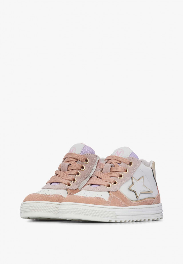 NATURINO HESS HIGH 3 ZIP.Knöchelschuhe aus Leder und Veloursleder, Rosa-Weiß