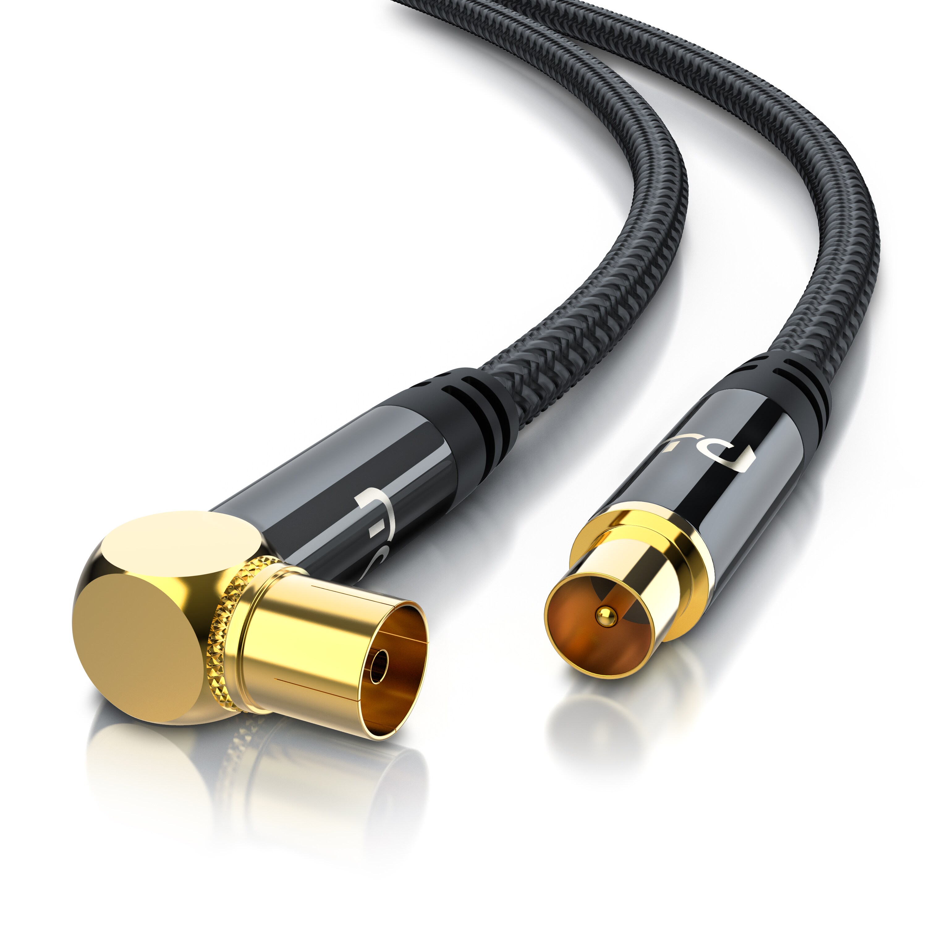 Primewire Antennenkabel gewinkelt mit Braiding - Koaxialkabel - Koax Kupplung 90° Winkel zu Stecker gerade - HDTV 75 Ohm - 2 m