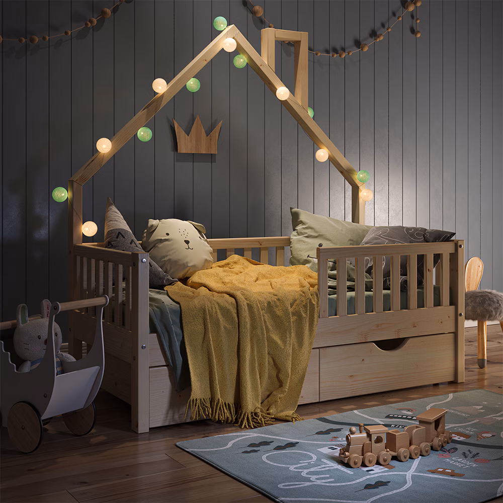VitaliSpa Hausbett Kinderbett Spielbett Noemi 70x140cm inkl. Matratze Schubladen