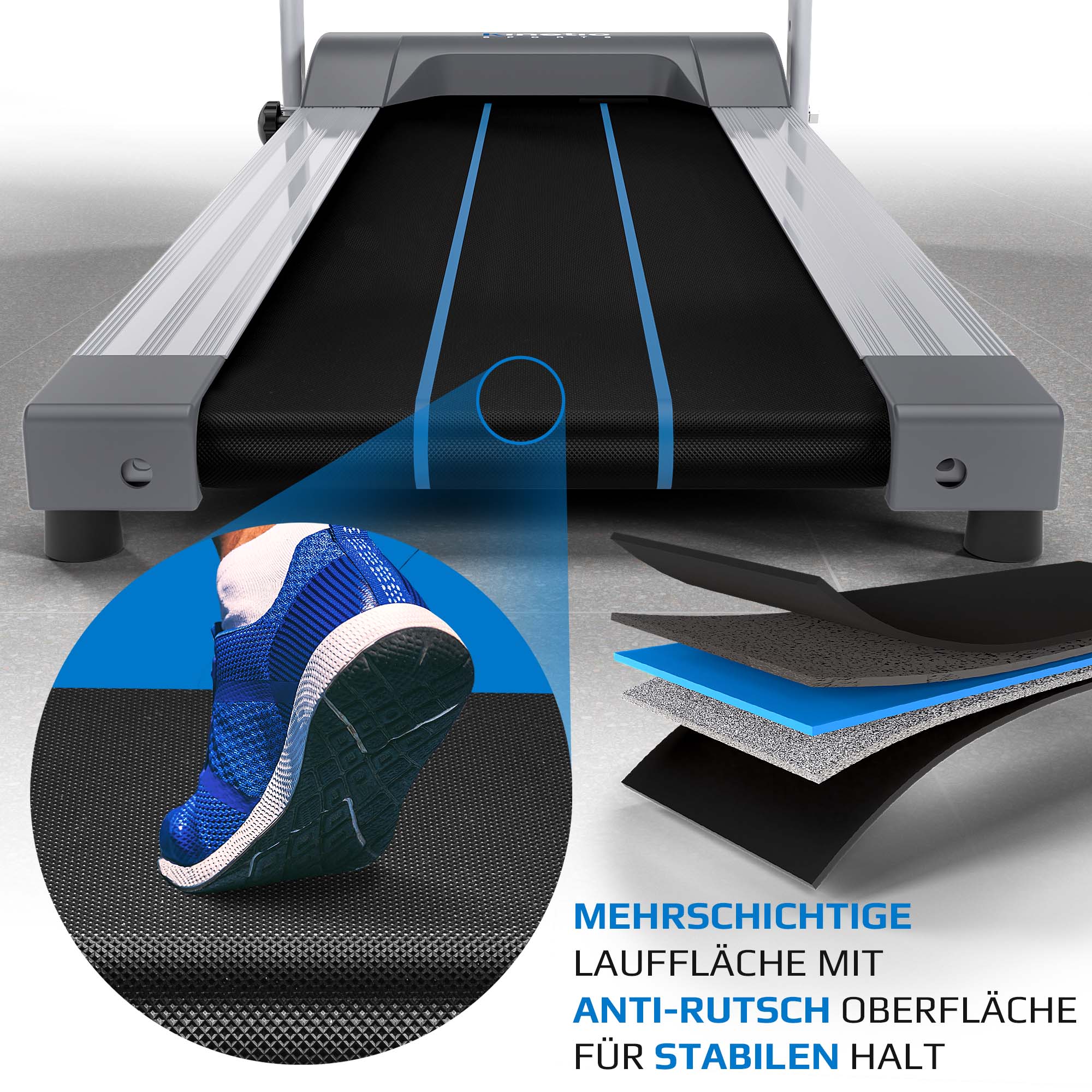 KINETIC SPORTS Laufband klappbar KST1650FX mit 600 Watt kraftvoller Elektromotor, Trainingscomputer mit 6 Programmen, Geh- und Lauftraining, stufenlos einstellbar bis 10 km/h, kompakt verstaubar