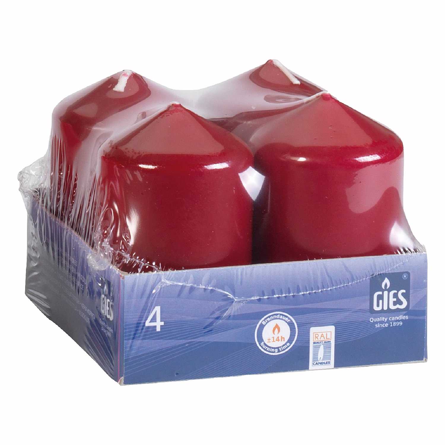 Stumpenkerzen 4er bordeaux 80x48mm