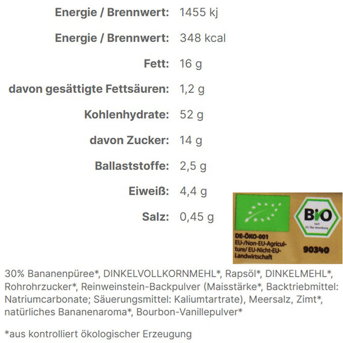 BIO Mini Bananenbrot Natur, 12er Pack, 12x 70g von Glowkitchen