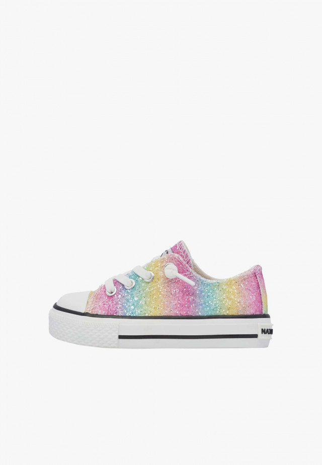 NATURINO AYASY.Sneakers aus glitzerndem Stoff, Fuchsia-Weiß