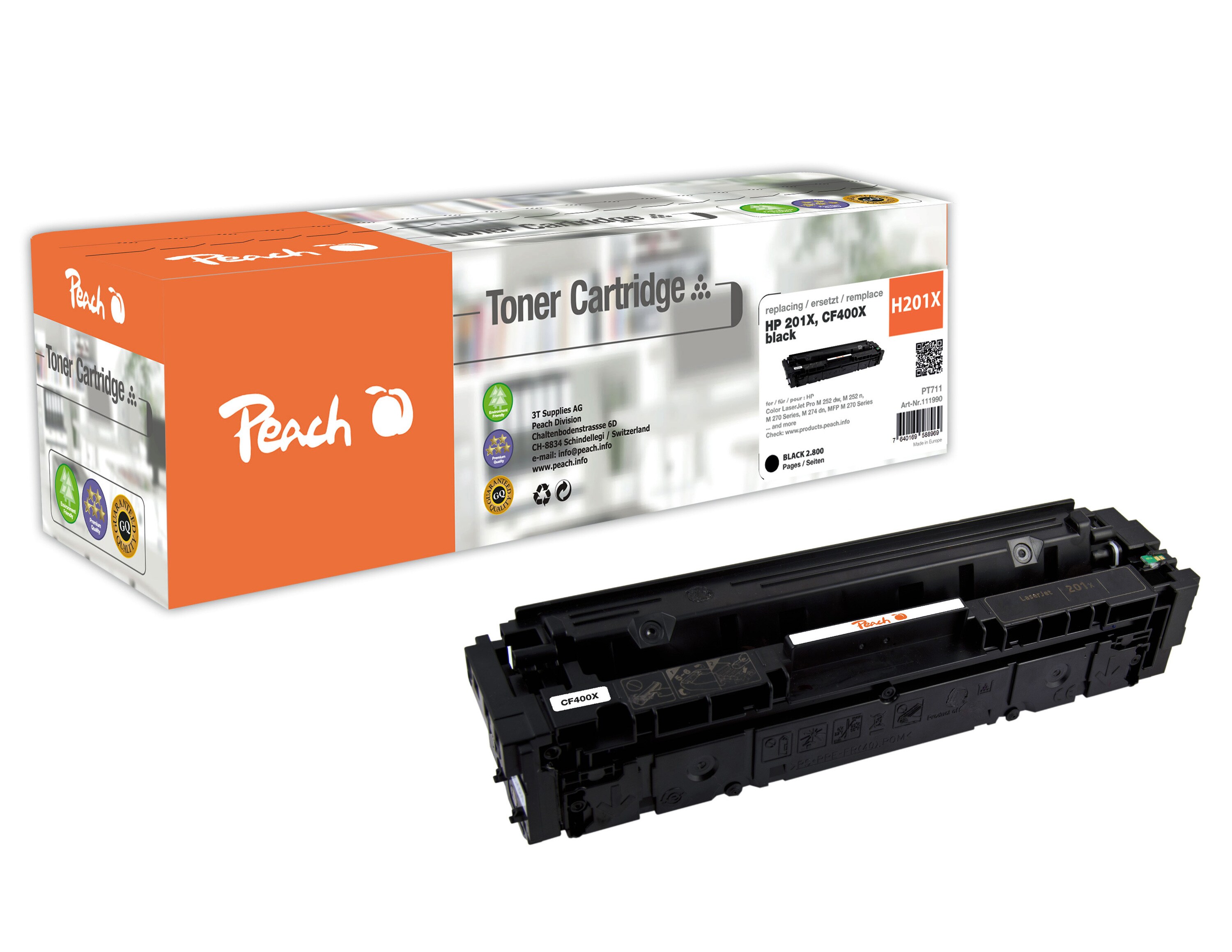Peach HP 201 XBK Toner XL bk ersetzt HP No. 201X BK, CF400X für z.B. HP Color LaserJet Pro MFP M 277 dw, HP Color LaserJet Pro M 252 dw (wiederaufbereitet)