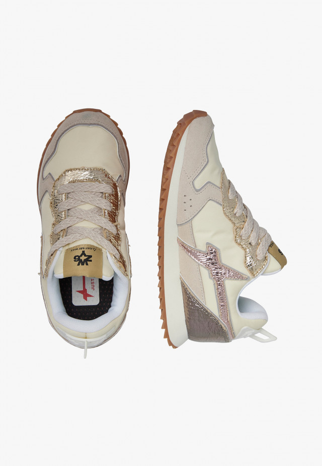 JET-J.Sneakers aus technischem Gewebe und Veloursleder, Beige-Rosa