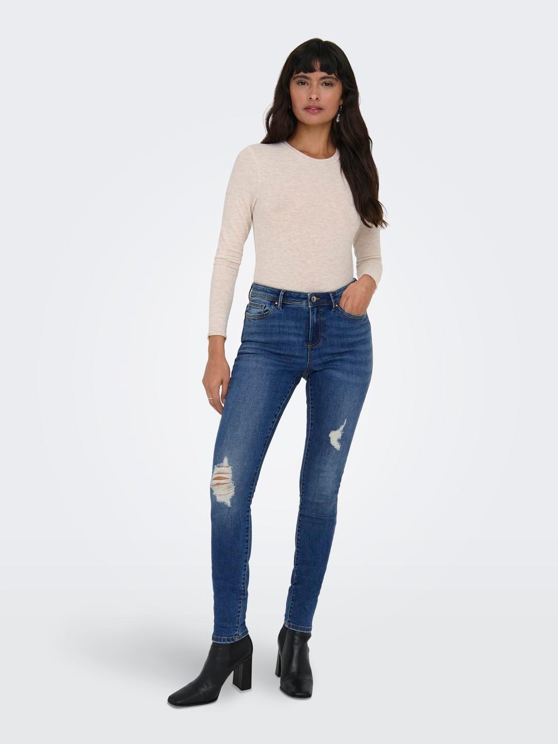 ONLWAUW Mittlere Taille Skinny Fit Jeans Dark Blue Denim