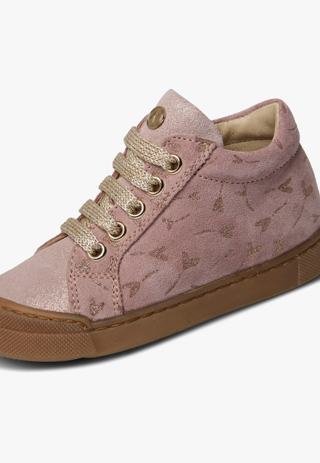NATURINO DORD ZIPSneakers aus Veloursleder mit Glitzerherz-Print, Rosa-Platin