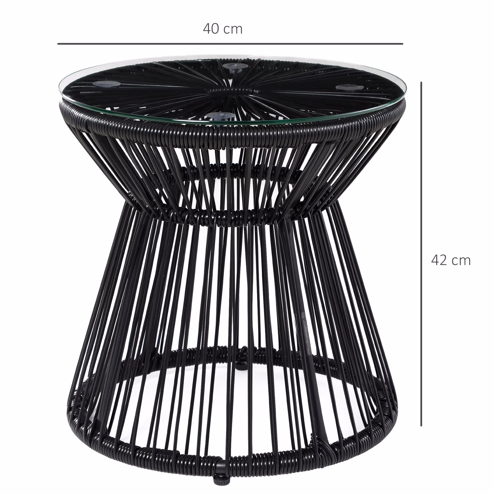 Outsunny Ratten Beistelltisch mit Glastischplatte schwarz 40L x 40B x 42H cm