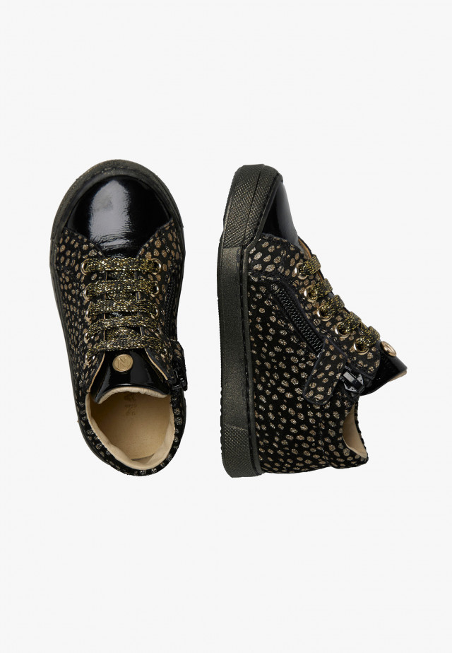 NATURINO DORD ZIPSneakers aus Velours- und Lackleder, Schwarz-Platin