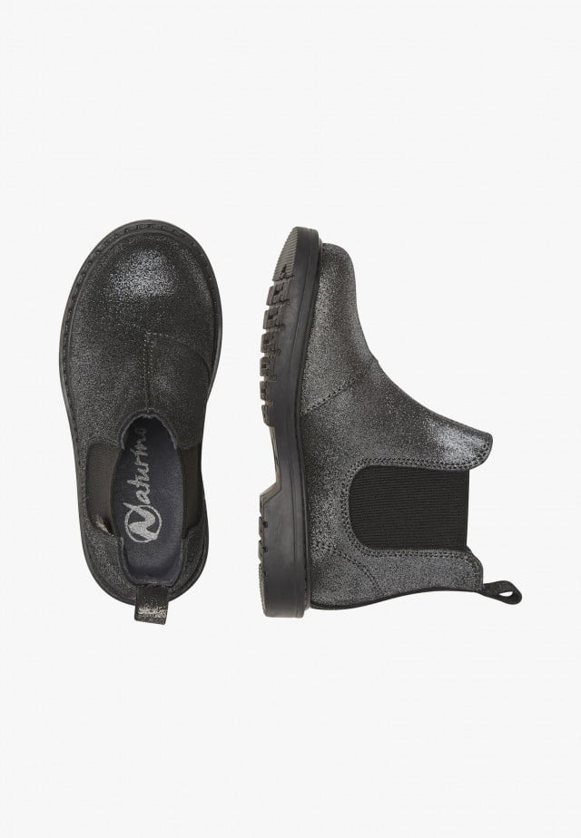NATURINO PICCADILLYStiefeletten aus glitzerndem Veloursleder, Schwarz