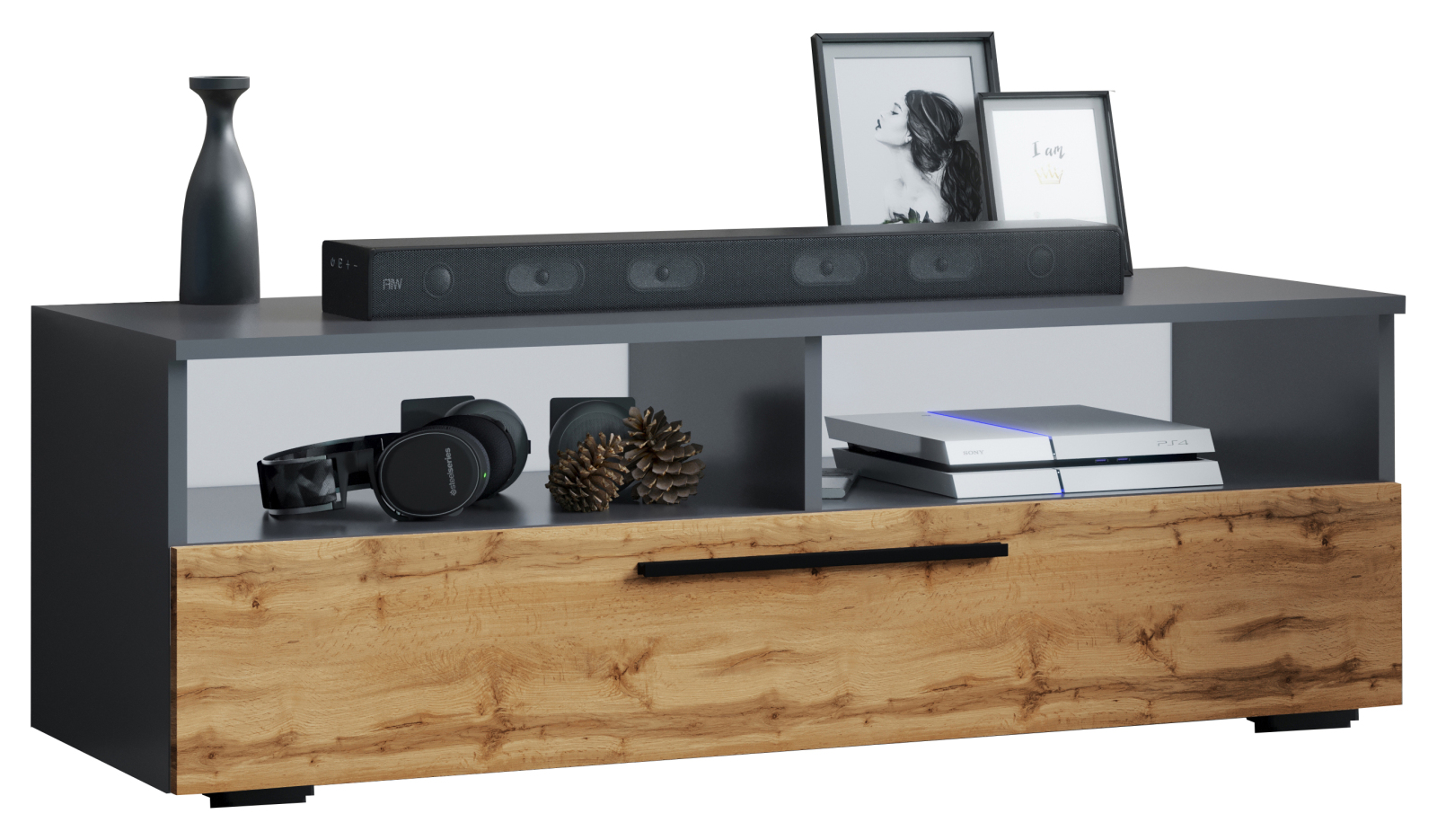 TV-Lowboard ARILA XL - Honig Eiche - anthrazit - 115 cm