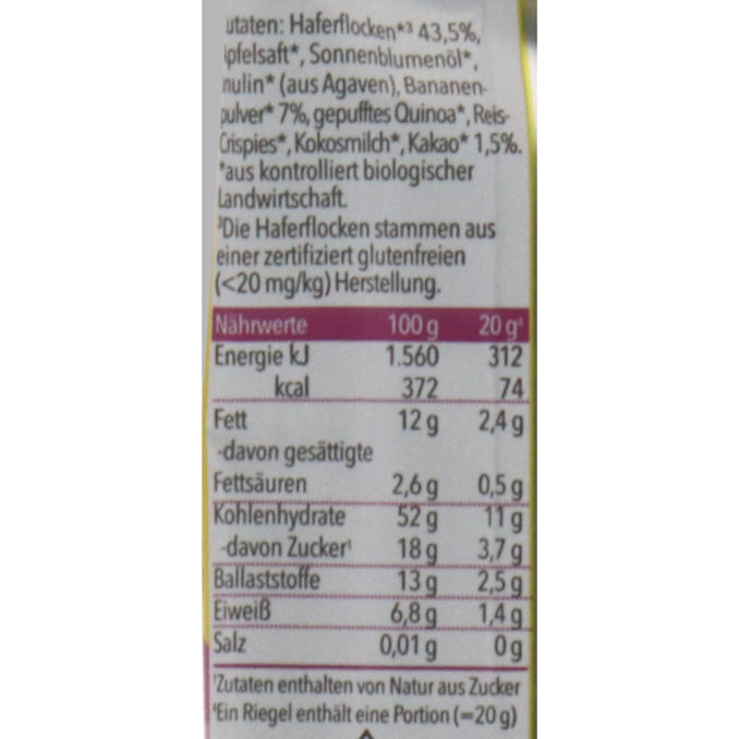 BIO Haferriegel Banane-Kakao, 18er Pack, 18x20g von Pumpkin Organics