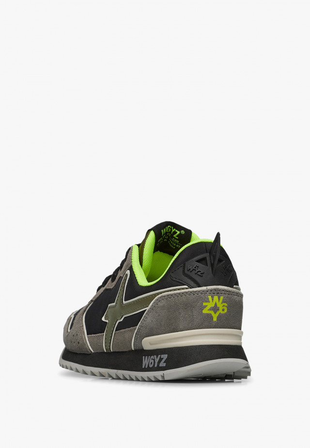JET-J.Sneakers aus technischem Gewebe und Veloursleder, Anthrazit-Schwarz