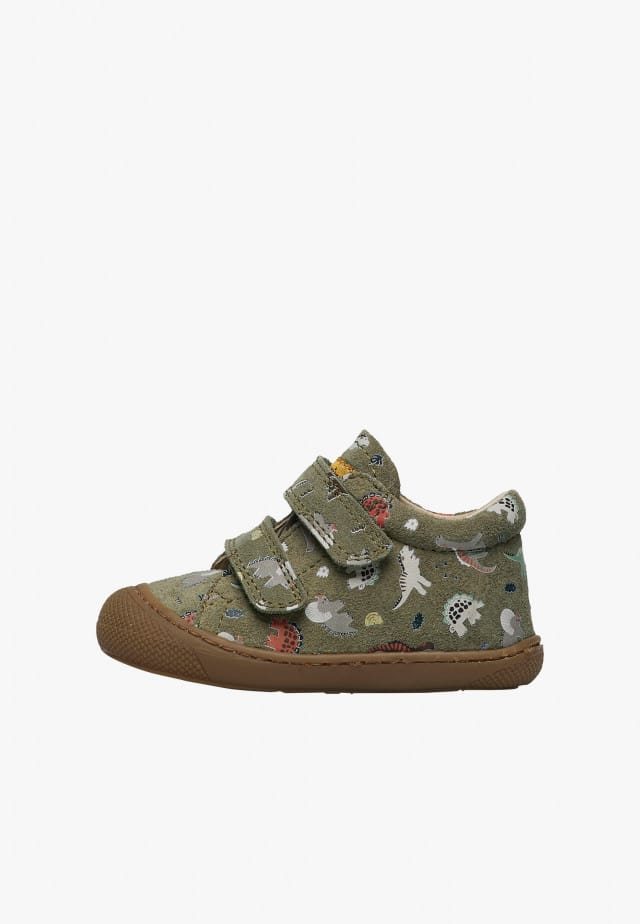 NATURINO COCOON VLLauflernschuhe aus Veloursleder mit Dinosaurier-Print, Militärgrün